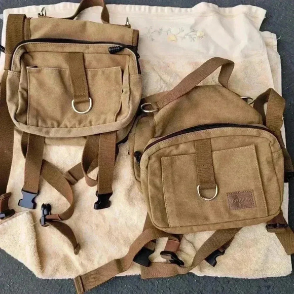 OneTigris Beige Canvas Tactical Dog  Harness Medium Brown Handled Vest Set Of 2 - Picture 2 of 6